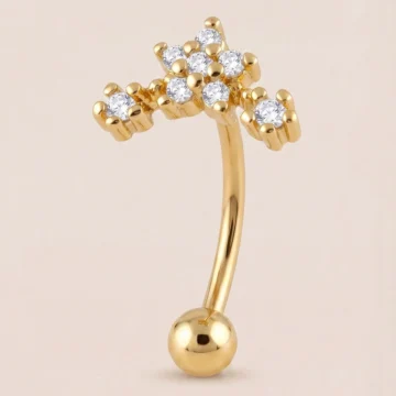 Altın Renkli Cerrahi Çelik Yıldız ve 2 Zirkon Taşlı Rook Piercing - Daith, Vertical Helix, Kaş