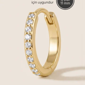 Altın Renkli Cerrahi Çelik Zirkon Taşlı Conch Halka Piercing - Kıkırdak