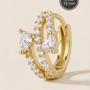 Altın Renkli Cerrahi Çelik Zirkon Taşlı Sarmal Halka Piercing - Helix, Kıkırdak