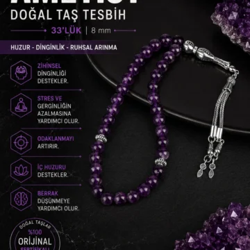 Ametist Doğal Taş Tesbih 33lük - 8mm