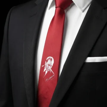Atatürk Portreli ve İmzalı Özel Tasarım Mat Erkek Kravat - 7cm (Özel Kutulu) Dijital Baskı