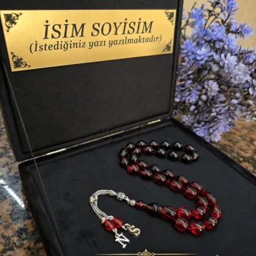 Ateş Kehribar Tesbih 925 ayar Gümüş Püskül , Kadife Kutu , Harfli Kişiye Özel Seri, Sıkma,tespih Usta işi Gümüş