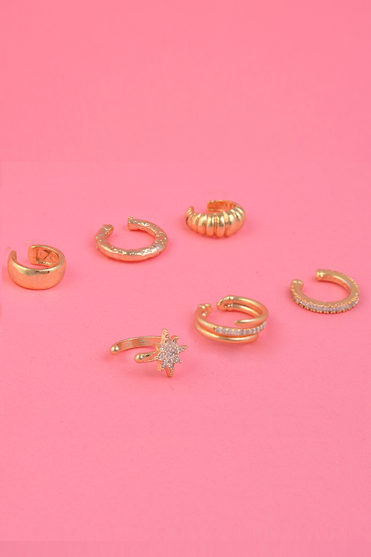 AURRARİ Kadın Altın Kaplama 6'lı Earcuff Küpe Seti