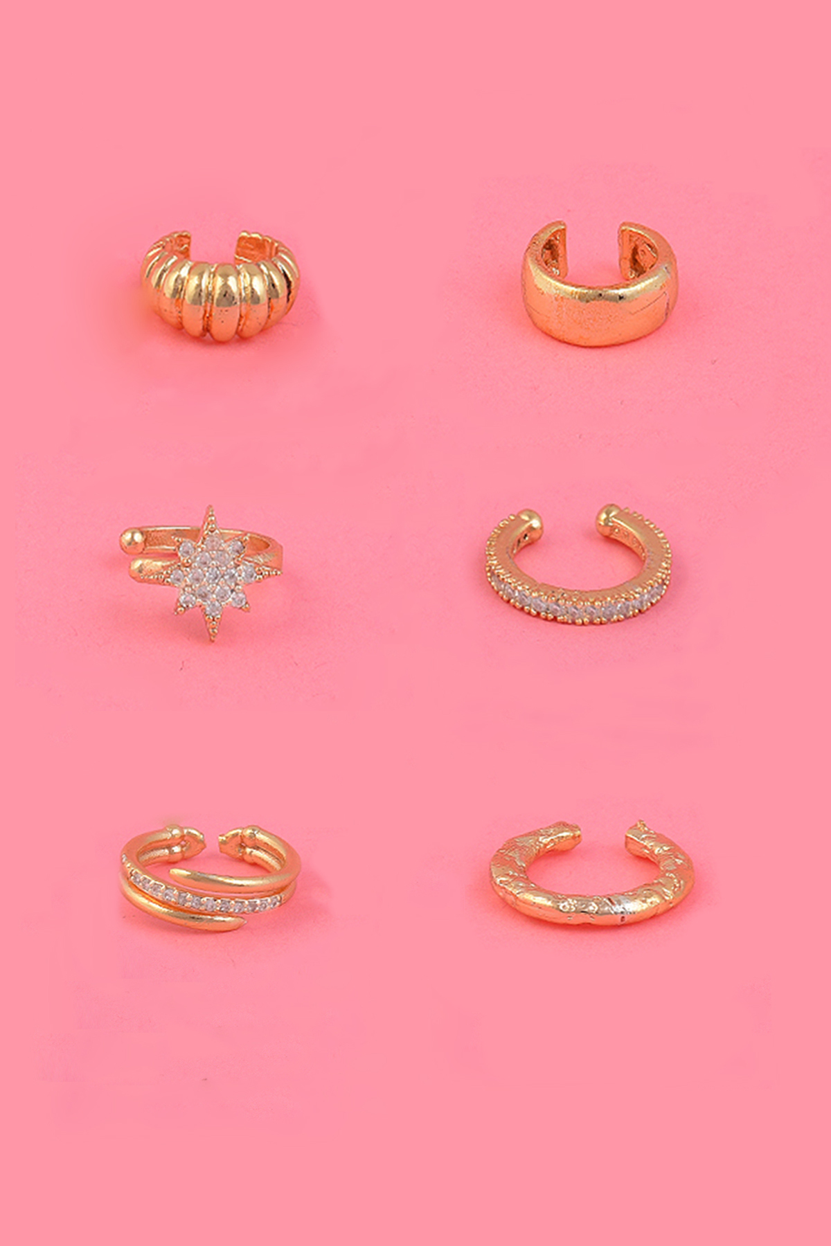 AURRARİ Kadın Altın Kaplama 6'lı Earcuff Küpe Seti