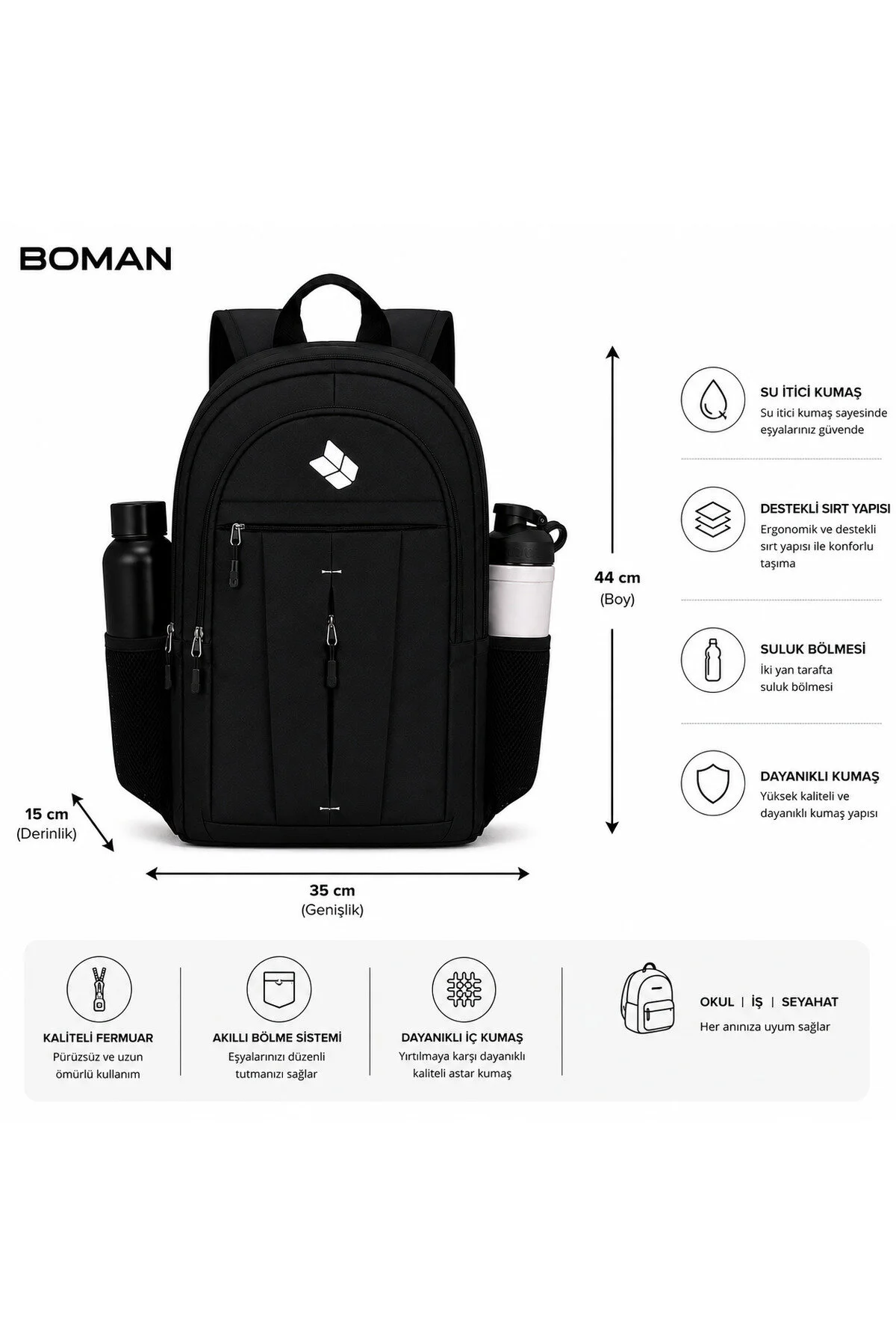 AXEBAG Çok Gözlü,Su Geçirmez,Spor,Laptop,Seyahat Ve Günlük Kullanım Sırt Çantası - Görsel 2