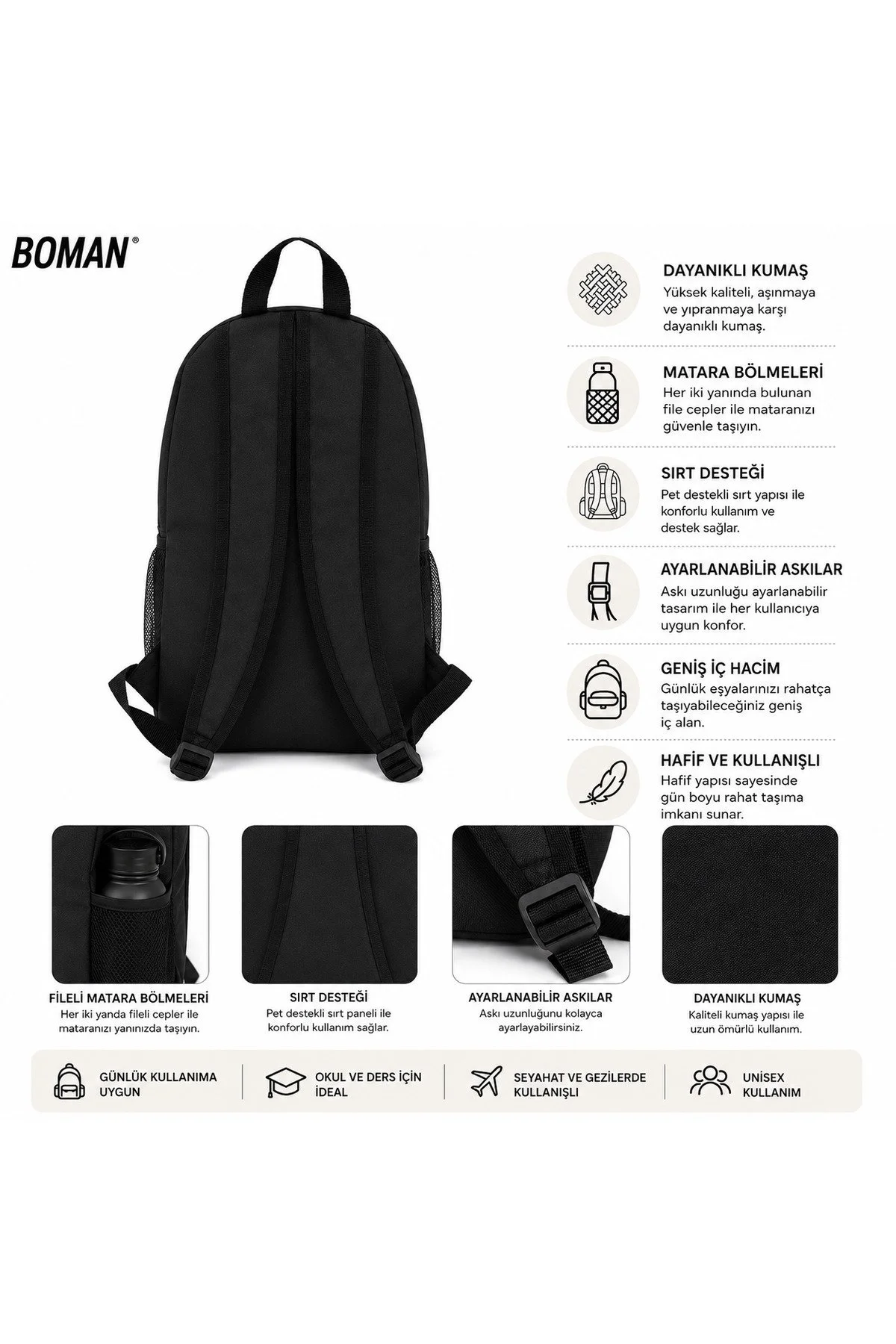 AXEBAG Çok Gözlü,Su Geçirmez,Spor,Laptop,Seyahat Ve Günlük Kullanım Sırt Çantası - Görsel 5