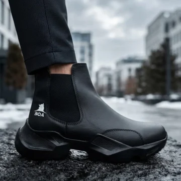 BA0444 Bağcıksız Rahat Yüksek Taban Siyah Erkek Spor Yarım Bilek Bot