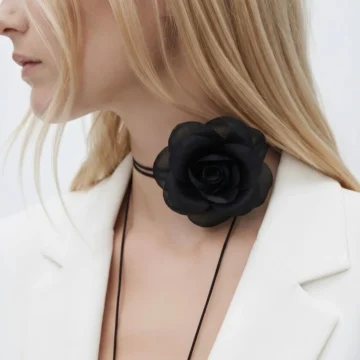 Bağcıklı Ipek Tül Çiçek Choker Kolye Gül Kolye