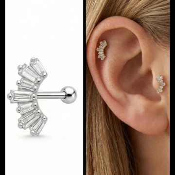 Baget Sıralı Kavisli Model Zirkon Taşlı Tragus ve Helix Piercing 1 Adet GOLD Renk