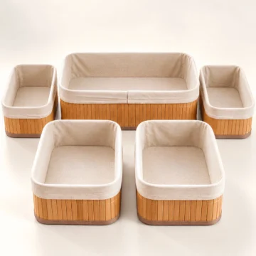 Bambu 5’Li Organizer Düzenleyici Sepet Seti Banyo Dolap Mutfak