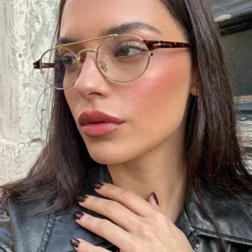 Berina Unisex Elips Gold Leopar Çerçeveli Ultra Hafif Mavi Işık Filtreli Blue Block Gözlüğü