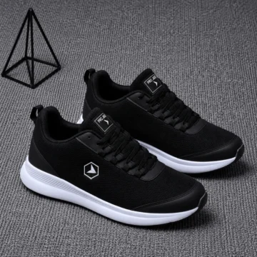 Beyaz Siyah Bağcıklı Sneaker Koşu Yürüyüş Erkek Spor Ayakkabı