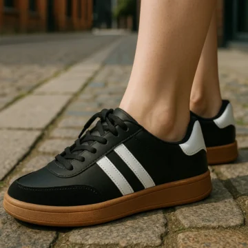 Beyaz-Siyah-Kahve Taban Unisex Günlük Rahat Hafif Bağcıklı Sneaker Spor Ayakkabı