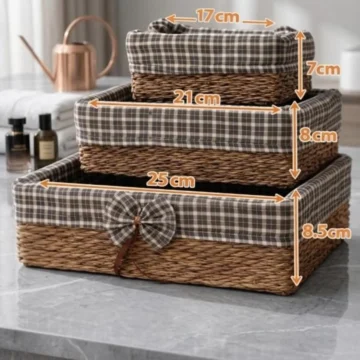 BİZ HOME 3 lü Kare Hasır Sepet