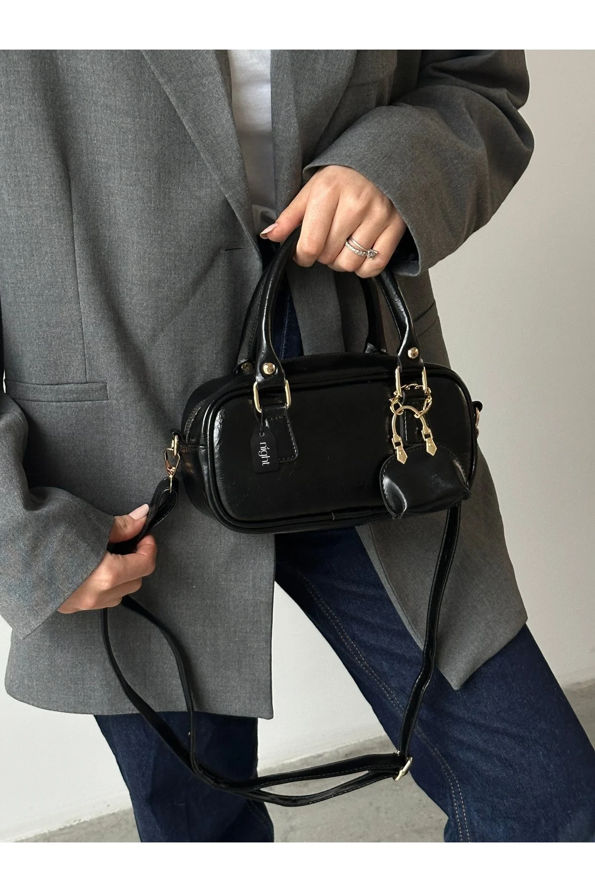 Bonnie Model Siyah Charm Hediyeli Kadın El Ve Omuz Çantası - Görsel 11