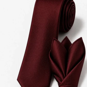 BORDO DÜZ SATEN HAFİF PARLAK MENDİLLİ KRAVAT 7CM