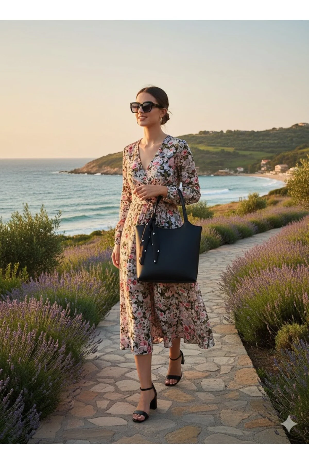 BORDO Kadın Fularlı Fermuarlı Kapamalı Kavisli Shopper El Ve Omuz Çantası - Görsel 2