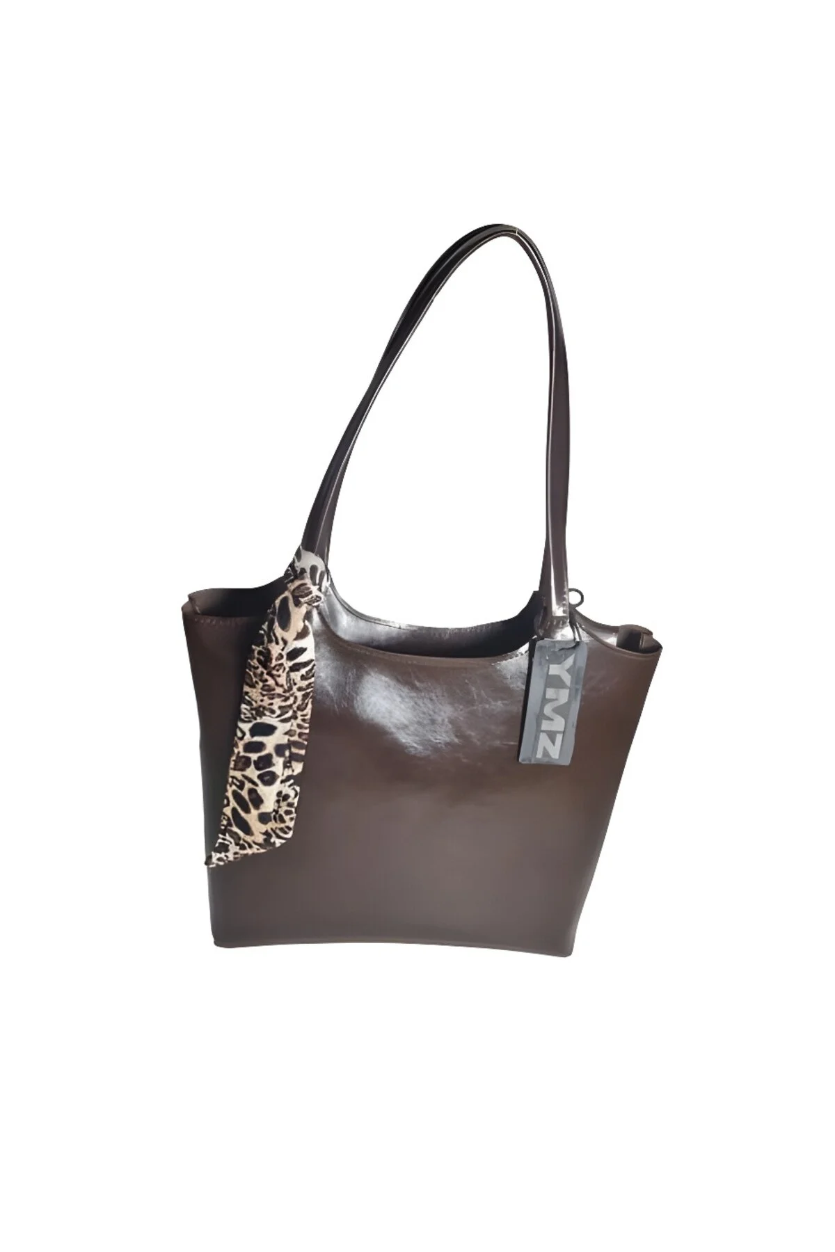 BORDO Kadın Fularlı Fermuarlı Kapamalı Kavisli Shopper El Ve Omuz Çantası - Görsel 3