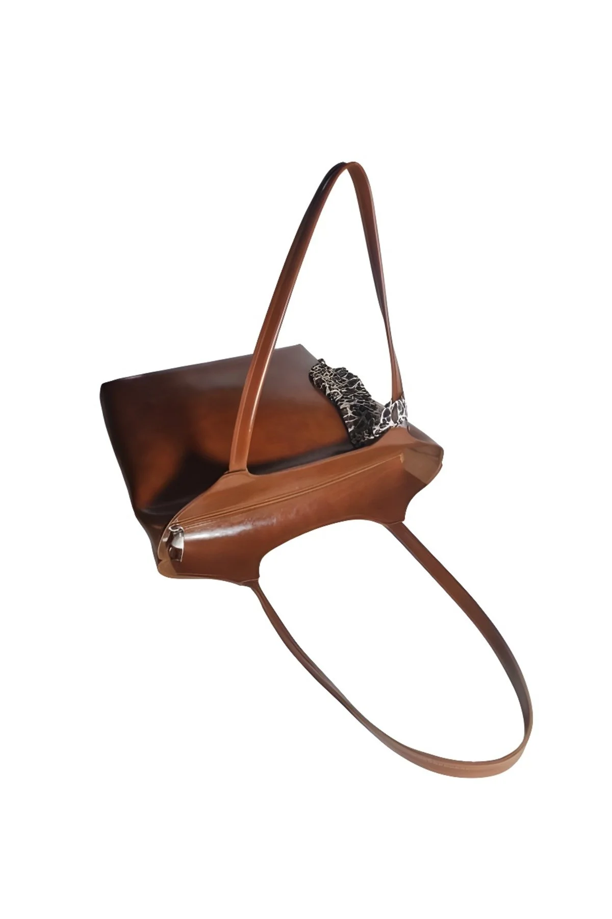 BORDO Kadın Fularlı Fermuarlı Kapamalı Kavisli Shopper El Ve Omuz Çantası - Görsel 4