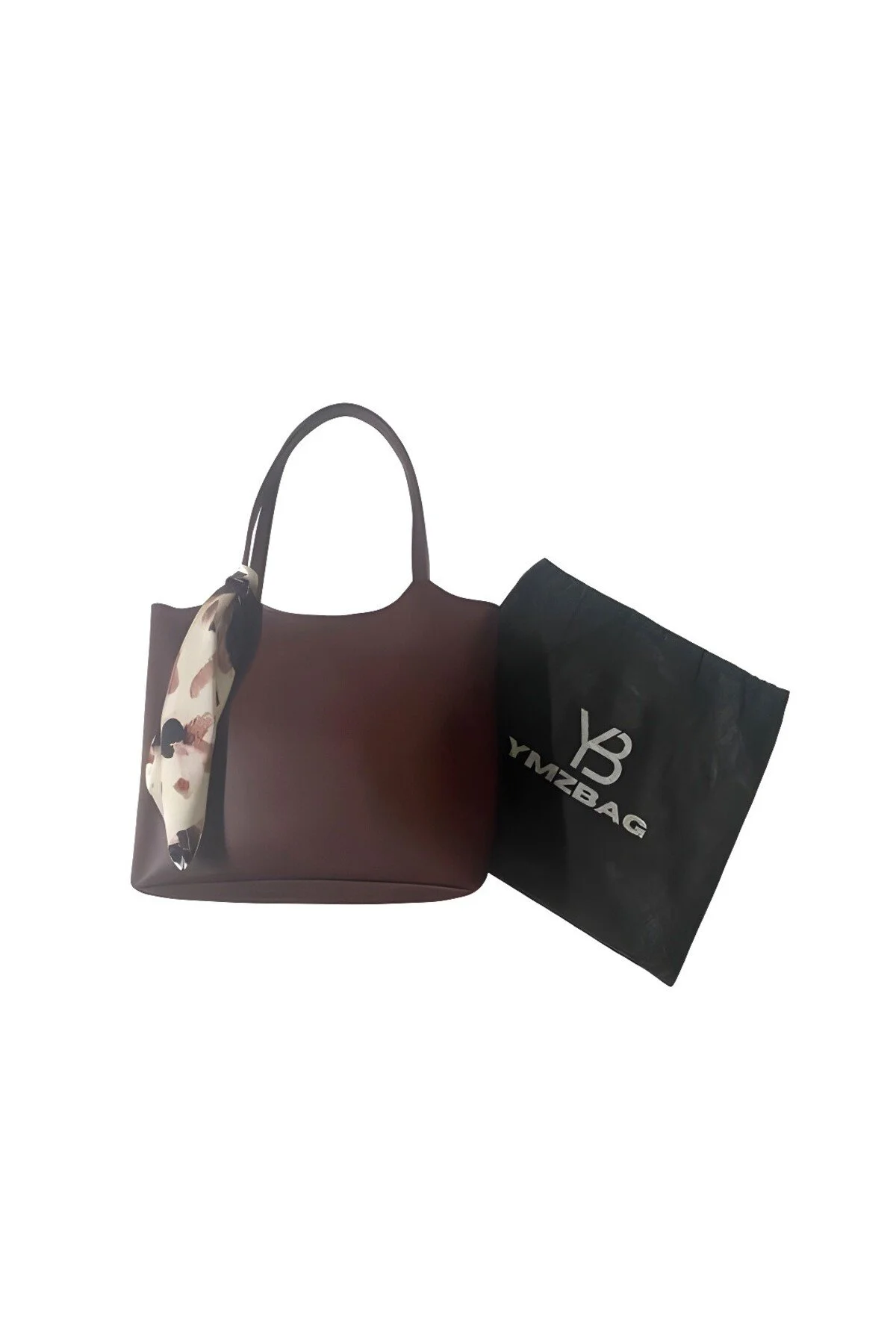 BORDO Kadın Fularlı Fermuarlı Kapamalı Kavisli Shopper El Ve Omuz Çantası - Görsel 6