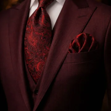 Bordo Şal Desen Mendil Kravat