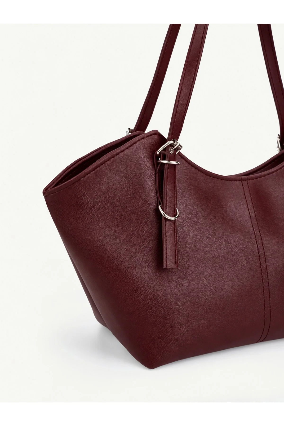 Bordo SHK355 Geniş Hacimli,Toka Detaylı,Fermuarlı,Ayarlanabilir Askılı,Kol ve Omuz Çantası - Görsel 12