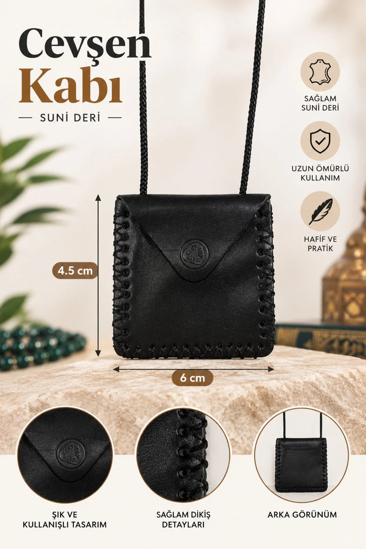 Boş Suni Deri Cevşen Kabı Kılıfı Askılı Dikdörtgen Model 6x4.5 cm