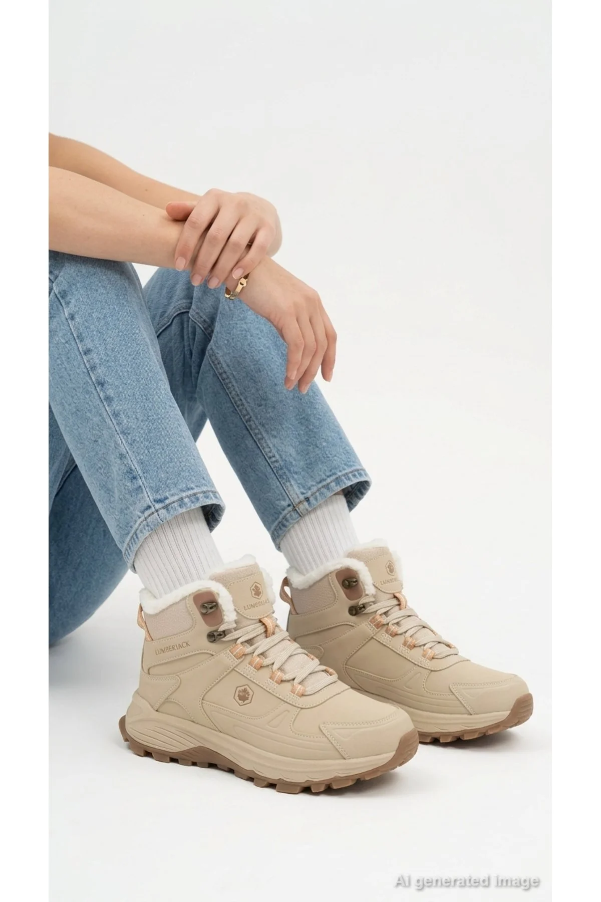 CAPRI HI 6PR Kadın Bot Outdoor İçi Peluş Kürklü Bağcıklı Kışlık Günlük Kalın Tırtıklı Taban 6PRMRV - Görsel 3