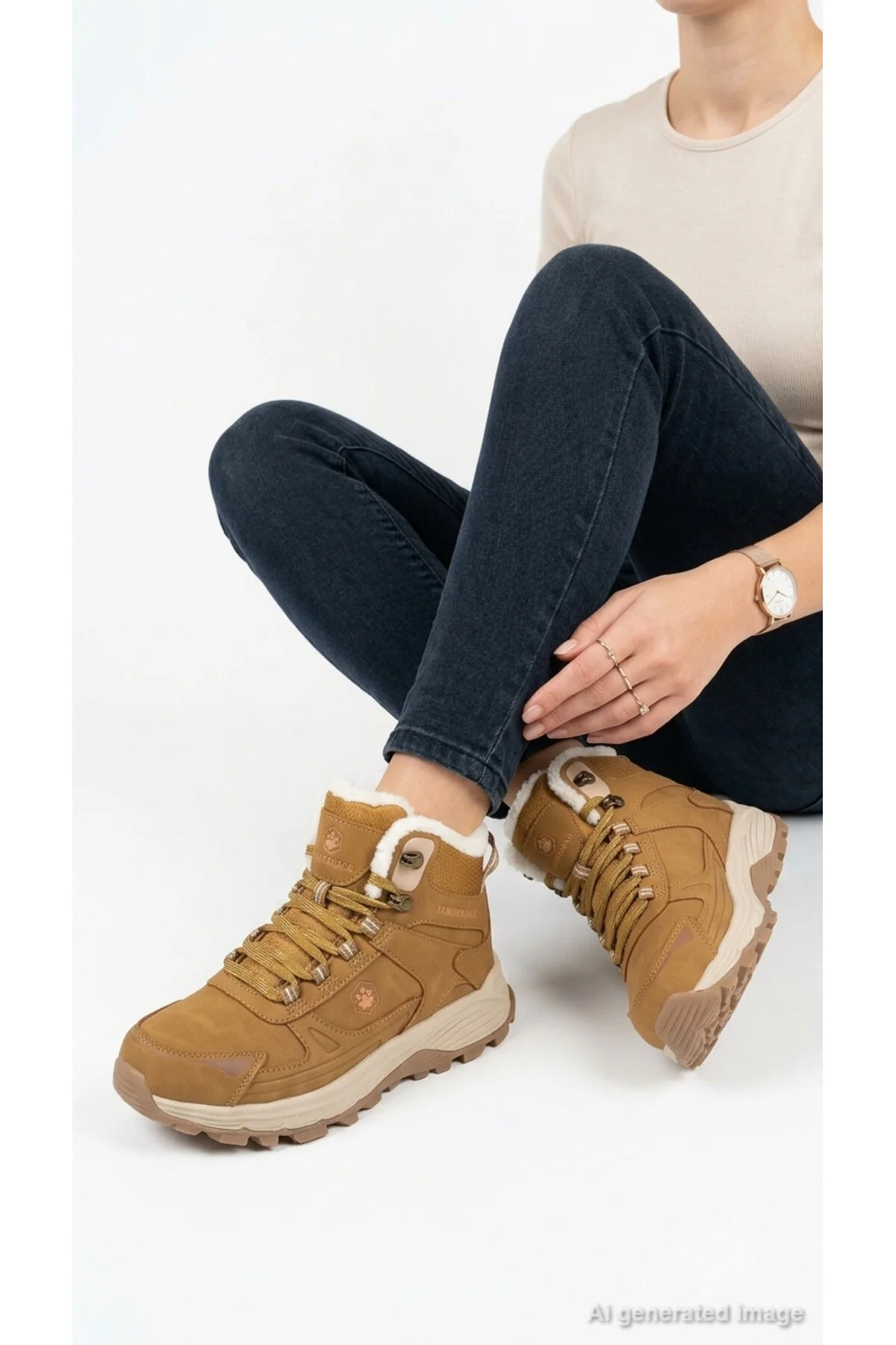 CAPRI HI 6PR Kadın Bot Outdoor İçi Peluş Kürklü Bağcıklı Kışlık Günlük Kalın Tırtıklı Taban 6PRMRV - Görsel 4