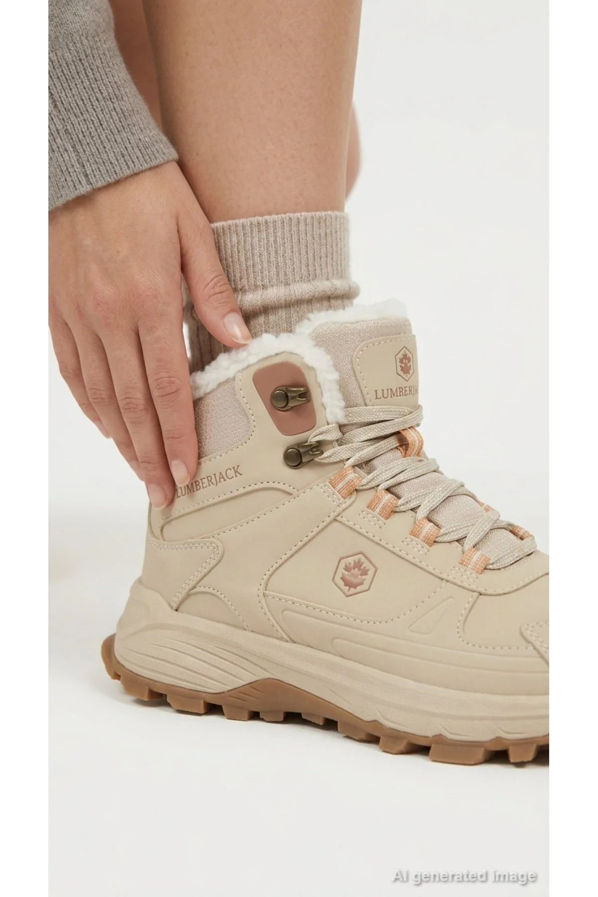 CAPRI HI 6PR Kadın Bot Outdoor İçi Peluş Kürklü Bağcıklı Kışlık Günlük Kalın Tırtıklı Taban 6PRMRV - Görsel 6