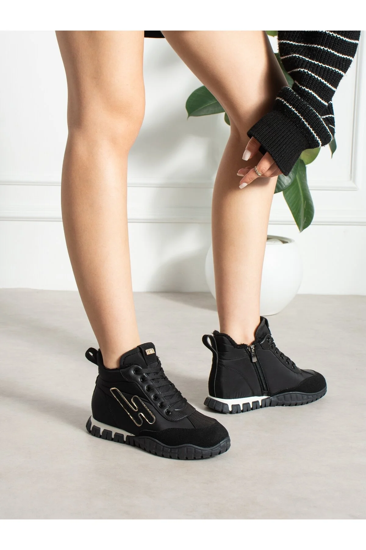 CARİNA Krem İçi Kürklü Gizli Topuk Kadın Sneakers Bot - Görsel 2