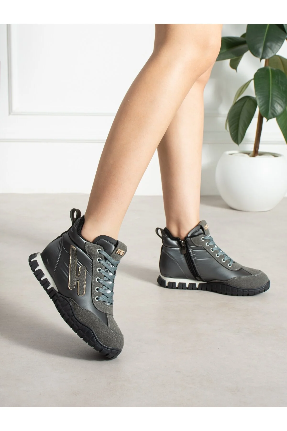 CARİNA Krem İçi Kürklü Gizli Topuk Kadın Sneakers Bot - Görsel 4