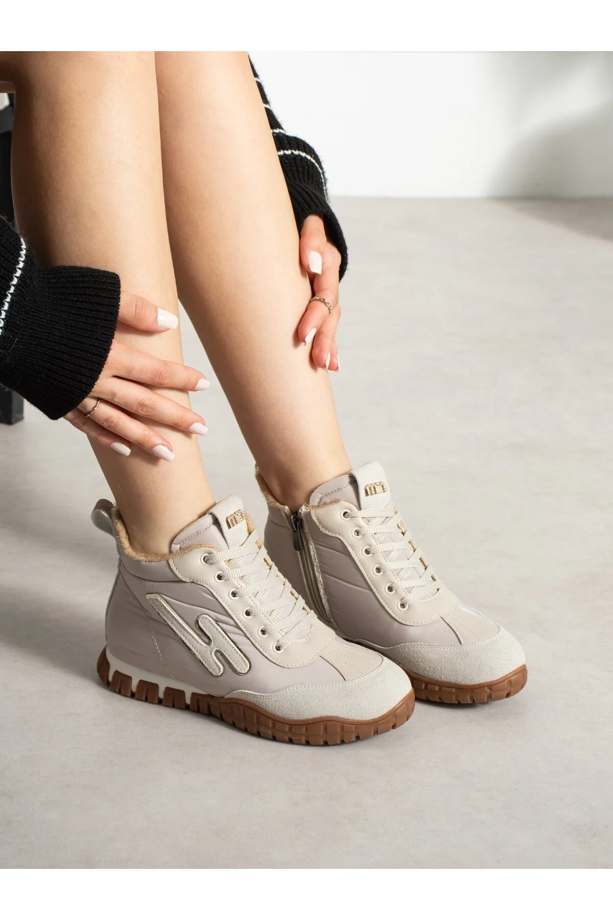 CARİNA Krem İçi Kürklü Gizli Topuk Kadın Sneakers Bot - Görsel 6