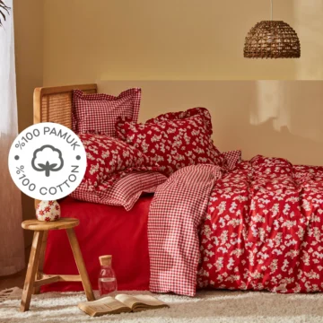 Carlo %100 Pamuk Çift Kişilik Nevresim Takımı Düz Kırmızı 200 x 220 cm 2 Adet