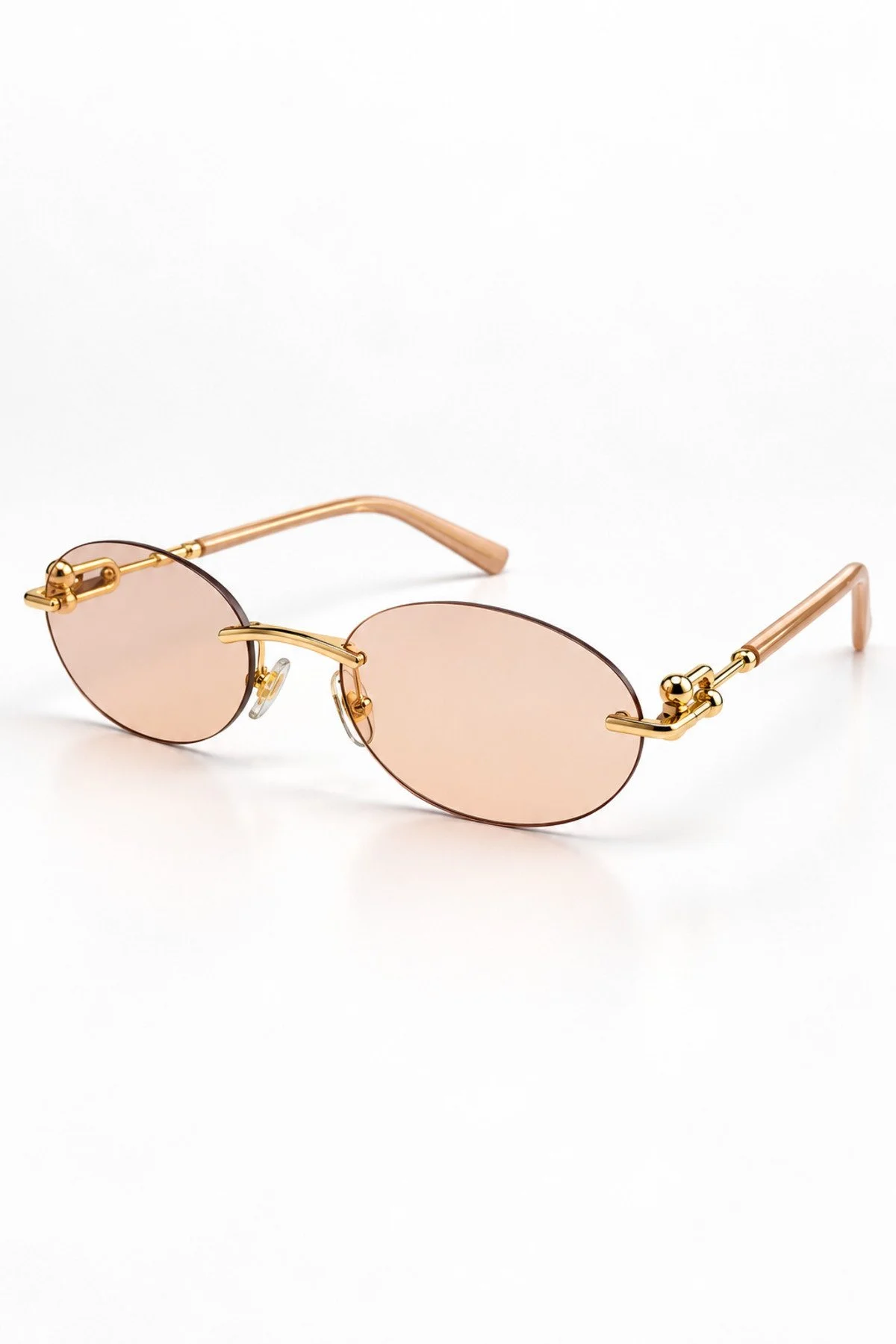 Cartiess Metal Oval Kadın Nude Degrade Kesme Cam Gold Çerçeveli Ultra Hafif Uv400 Filtreli Güneş Gözlüğü - Görsel 5