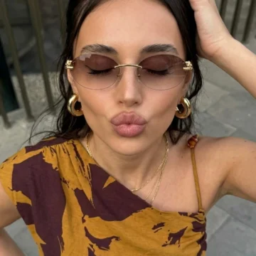 Cartiess Unisex Elips Kahverengi Gold Çerçeveli Ultra Hafif Uv400 Filtreli Güneş Gözlüğü