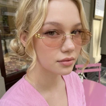 Cartiess Unisex Elips Pudra Nude Gold Çerçeveli Ultra Hafif Uv400 Filtreli Güneş Gözlüğü