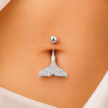 Çelik Balina Kuyruğu Model Göbek Piercingi Gold Denizkızı