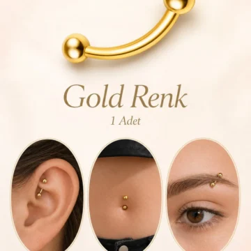 Çelik Banana Piercing Çift Toplu Kavisli Bar Kaş Rook Göbek Lob KIkırdak 1 Adet
