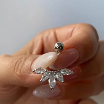 Çelik Gümüş Renk İritaşlı Göbek Piercing