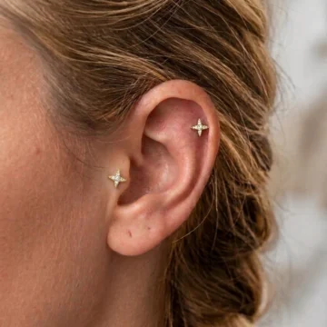 Çelik Helix Tragus Zirkon Taşlı Yıldız Figürlü 8 mm