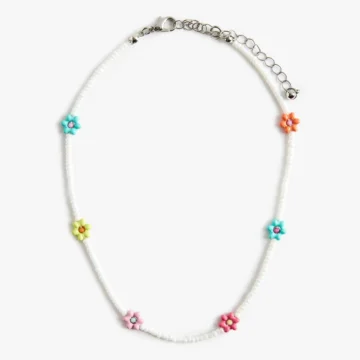 Çelik Karışımlı Çok Renkli Boncuklu Çiçekli Choker Kolye