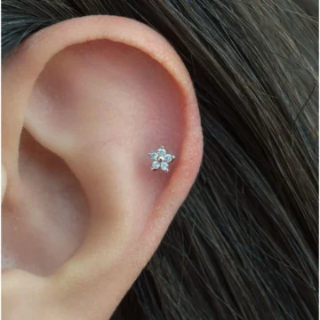 Çelik Mini Rose Çiçekli Helix Piercing Kıkırdak Lob