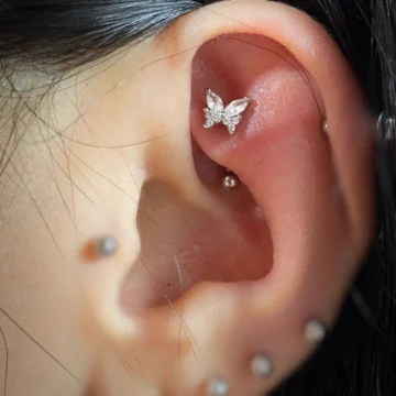 Çelik Rook Kaş Kelebek Detay Zirkon Taşlı Piercing