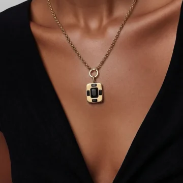 Çelik Zincir Gold Renk Vintage Model Kadın Kolye (Kutuyla Göndeirlir)