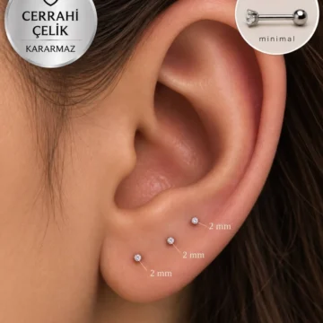 Cerrahi Çelik 3 Lü Tragus Helix Conch Lobe Kıkırdak Uyumlu Piercing Küpe Set