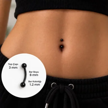 Cerrahi Çelik 8 mm İki Ucu Toplu Minimal Göbek Piercingi Silver Renkli