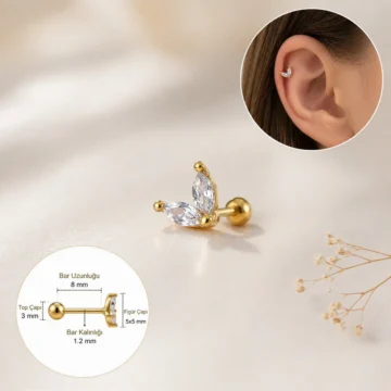 Cerrahi Çelik Çiçek Tragus Piercing Helix Kıkırdak Anti Helix Gold Renk