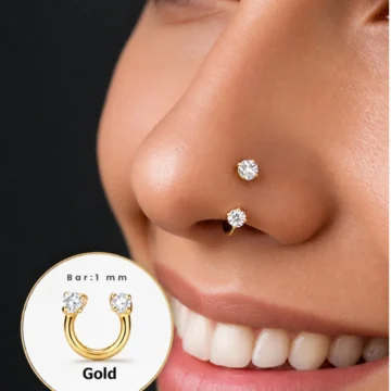 Cerrahi Çelik Çift Uç Taşlı Burun Piercing – Septum, Tragus & Helix Uyumlu