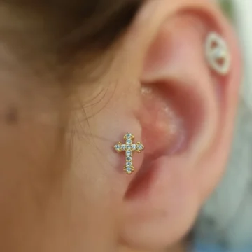 Cerrahi Çelik Gold Haç Tragus Kıkırdak Piercingi